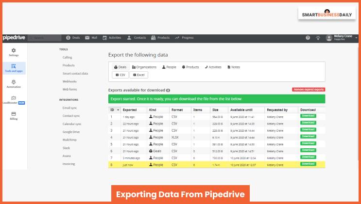 Exporting Data From Pipedrive 