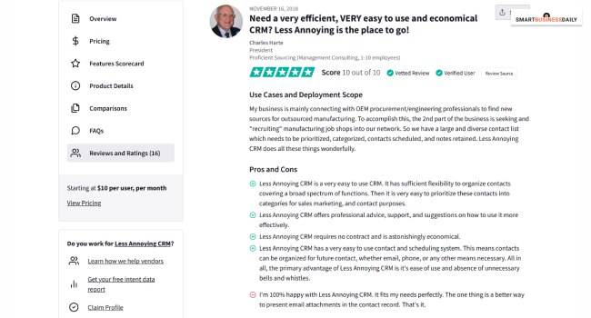 Less Annoying CRM Reviews