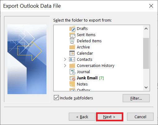 fCheck the Include Subfolder option and then click on Next
