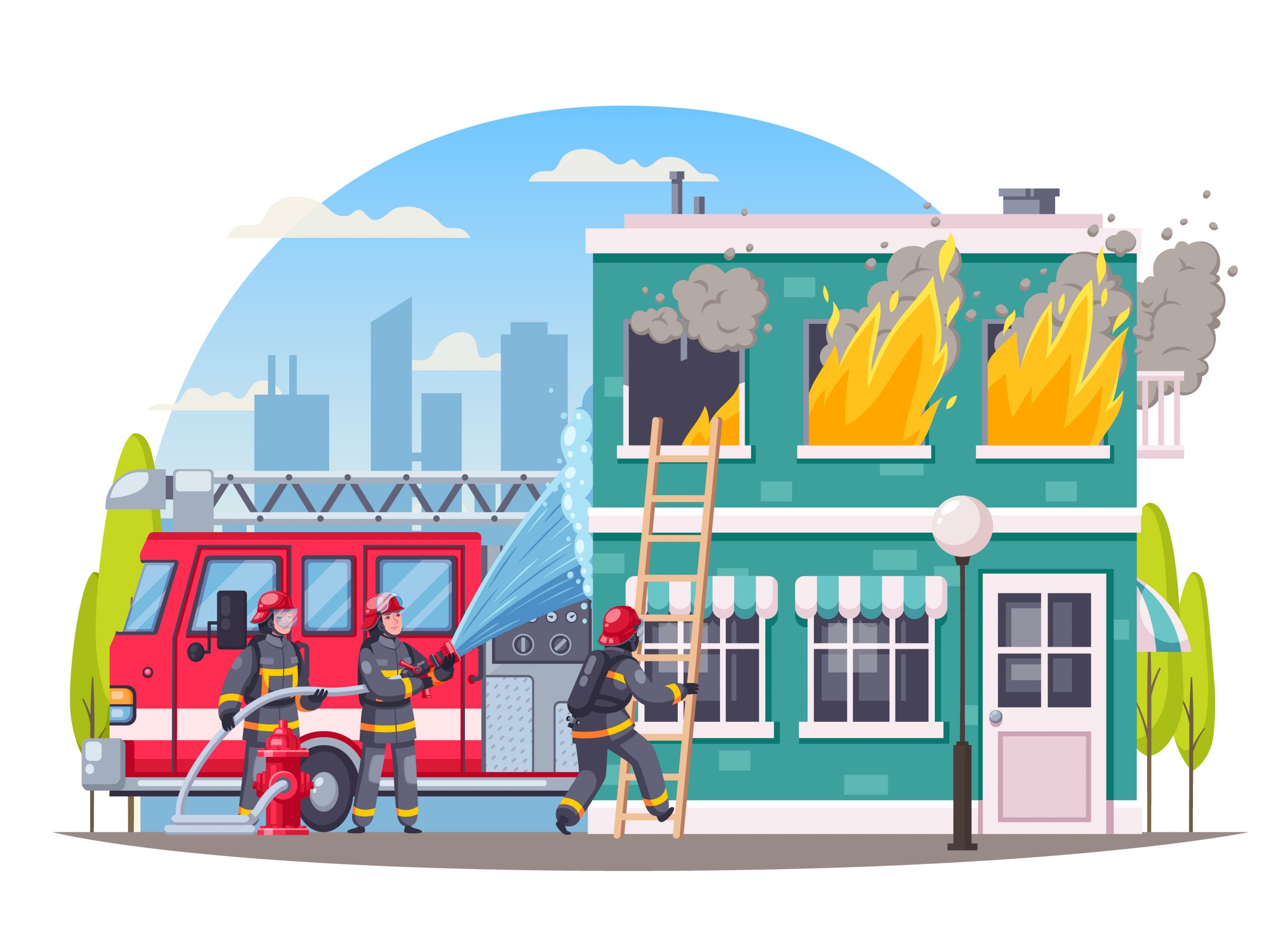 Burning House Firefighters Composition