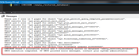 Run another DBCC CHECKDB on the database and verify results as shown below screenshot